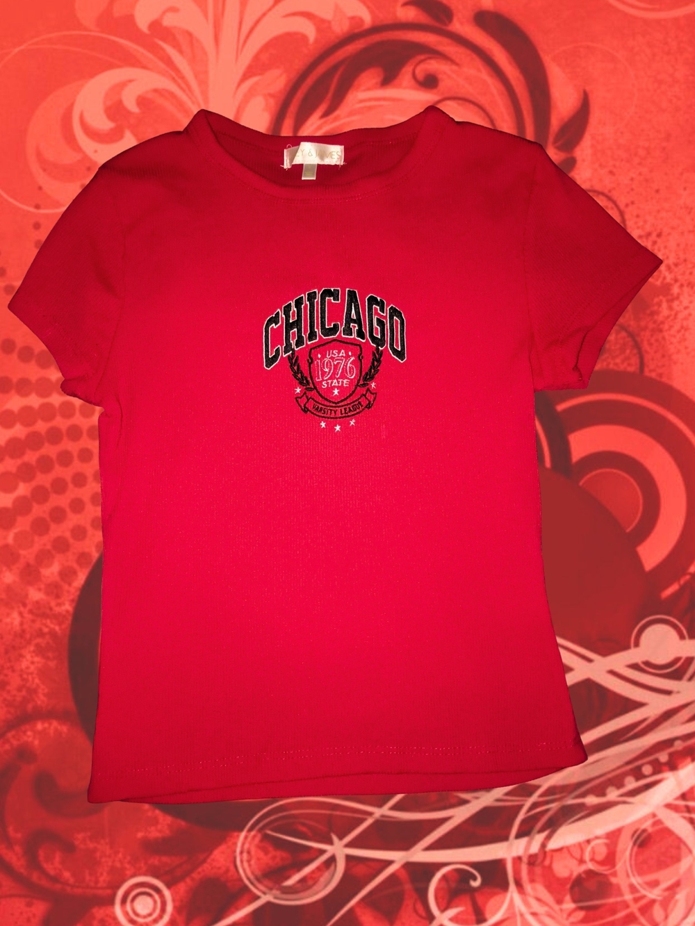 Cute Red Chicago Varsity League Baby Tee | Riley & James